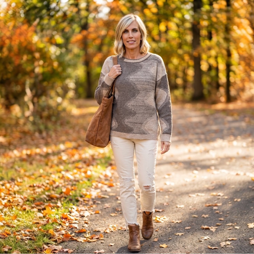 MYSTREE Mocha beige part wool scoop neck sweater S M L